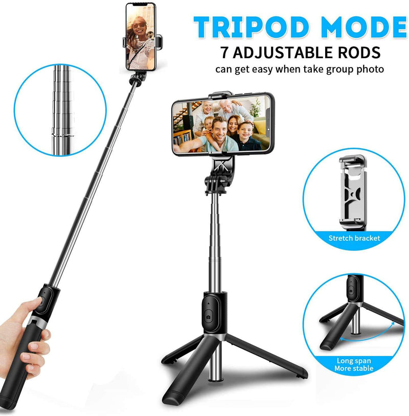 Tripé selfie stick com controle remoto sem fio, mini extensível 4 em 1