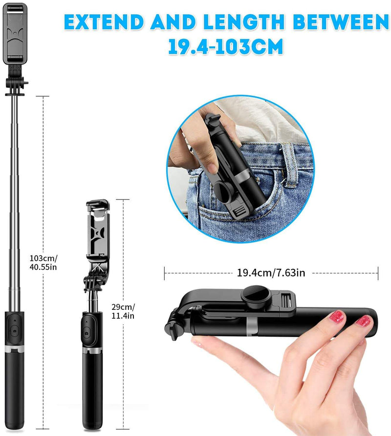 Tripé selfie stick com controle remoto sem fio, mini extensível 4 em 1