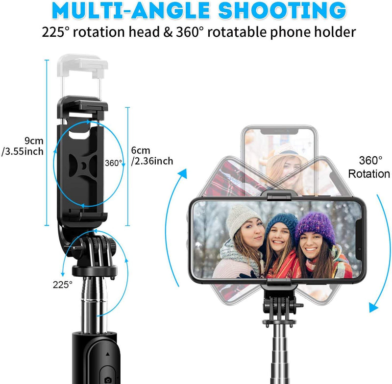 Tripé selfie stick com controle remoto sem fio, mini extensível 4 em 1