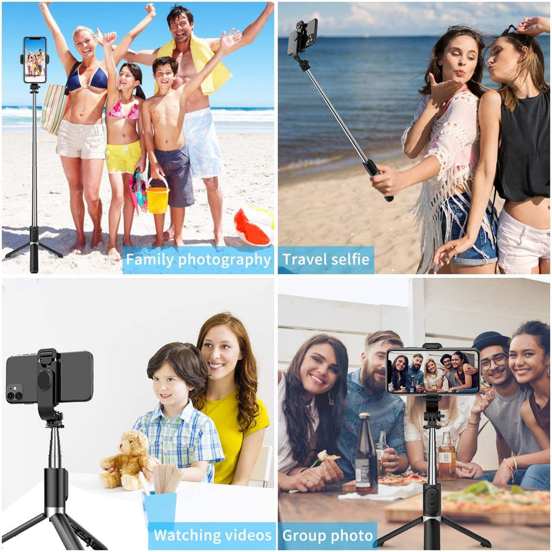 Tripé selfie stick com controle remoto sem fio, mini extensível 4 em 1