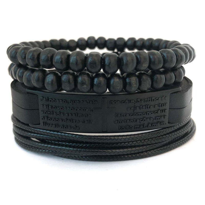 Kit de Pulseiras Oração  Pai Nosso Black