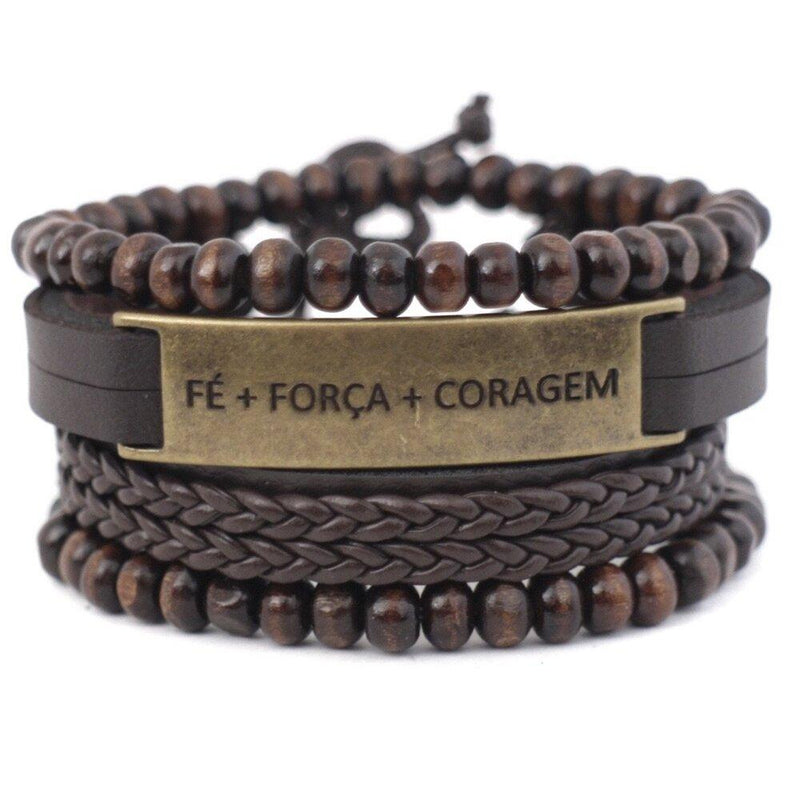 Kit de Pulseiras Fé. Força e Coragem