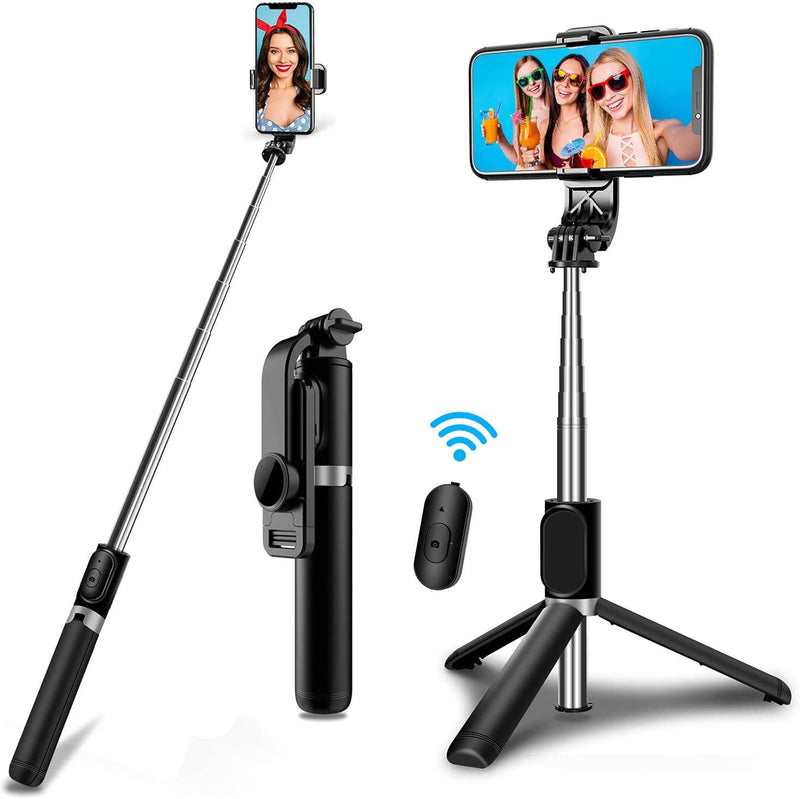 Tripé selfie stick com controle remoto sem fio, mini extensível 4 em 1